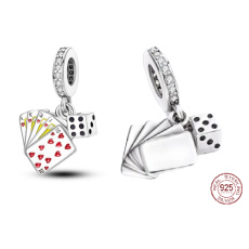 Sterling Silber 925 Spielkarten - Ich gewinne, 2in1 Glücksarmband-Anhänger