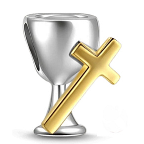 Charm Sterling Silber 925 Religiöse Charms Kelch und Kreuz - heilige Kommunion,Bead für Armband Religion