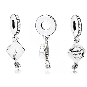 Charms Sterling Silber 925 Graduation - Graduation Cap - Harte Arbeit zahlt sich aus, Graduate Anhänger Armband