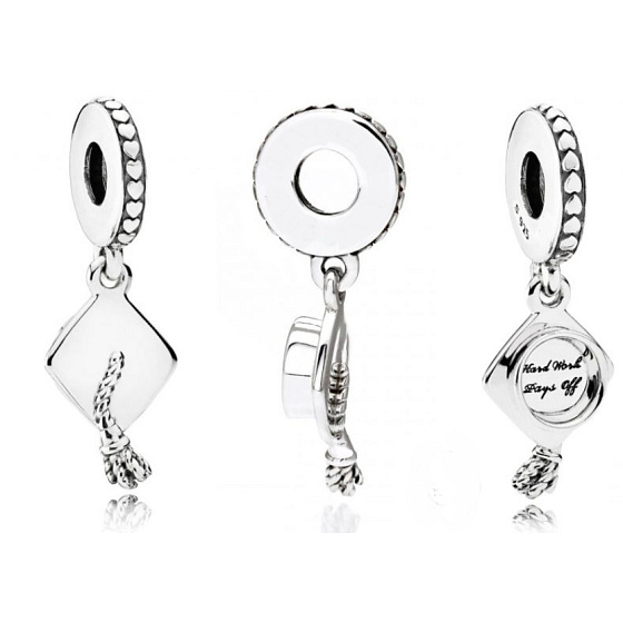 Charms Sterling Silber 925 Graduation - Graduation Cap - Harte Arbeit zahlt sich aus, Graduate Anhänger Armband