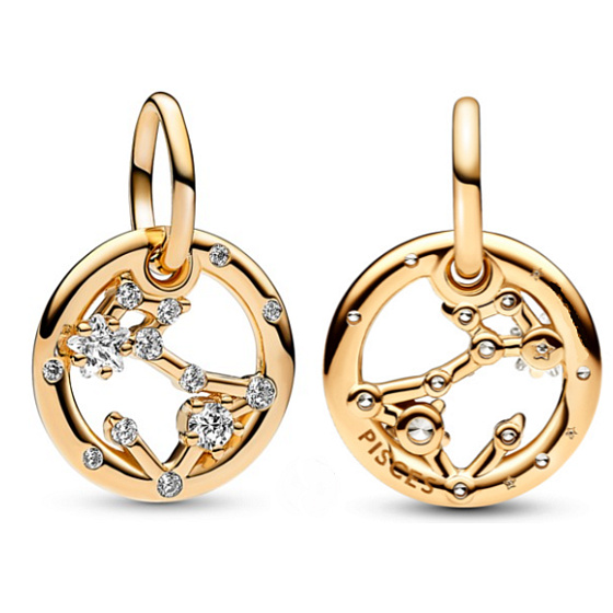 Charm Sterling Silber 925 Gold plattiert Sternzeichen Fische, Anhänger für Armband