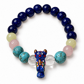 Farbige Erinnerungen an Peru – elastisches Armband mit blauem Alpaka | Perlen 8 mm, 16–17 cm