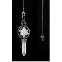 Quarz Merkaba Pendel + Klarquarz + Bronze, Natursteinanhänger 7,7 cm, Kette ca. 26,5 cm