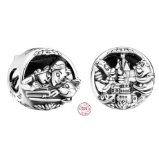 Charme Sterling Silber 925 Disney, Die Schöne und das Biest, Belle und ihre Freunde, Perle auf Armband Film