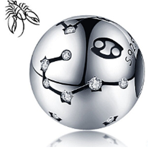 Sternzeichen Krebs, Anhänger für Armband Silber + Zirkonia, Kugel 9 mm 1 Stück