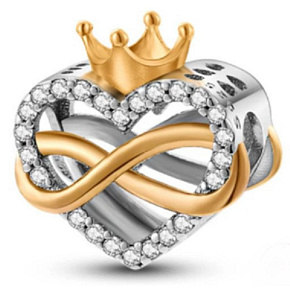 Sterling Silber 925 Königin der Herzen - Unendlichkeit und Herz mit Krone, Liebesarmband Perle Sterling Silber 925 Königin der Herzen - Unendlichkeit und Herz mit Krone, Liebesarmband Perle