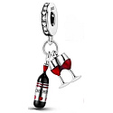 Sterling Silber 925 I love wine - Flasche + Gläser, 2in1, Anhänger für Armband, Essen und Trinken