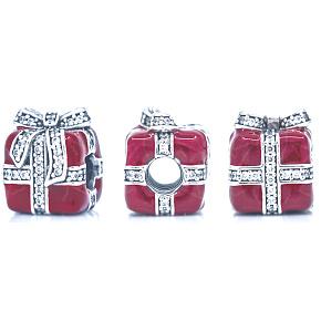 Charm Sterlingsilber 925 Geschenk rot - Überraschung mit Schleife, Perle für Armband Weihnachten