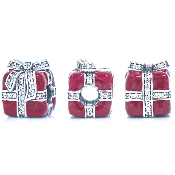 Charm Sterlingsilber 925 Geschenk rot - Überraschung mit Schleife, Perle für Armband Weihnachten