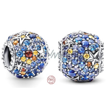 Charm Sterlingsilber 925 Planet Merkur und funkelnde Sterne, Anhänger für Armband Weltraum Charm Sterlingsilber 925 Planet Merkur und funkelnde Sterne, Anhänger für Armband Weltraum