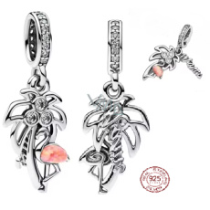 Charm Sterlingové stříbro 925 Florida Miami 2v1 palma s plameňákem, přívěsek na náramek příroda Charm Sterlingové stříbro 925 Florida Miami 2v1 palma s plameňákem, přívěsek na náramek příroda