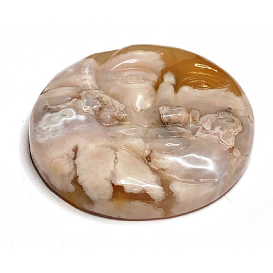 Achat floral Gesicht der Sonne und des Mondes Hand geschnitzt Naturstein 5 cm, gibt Rückstoß und Stärke