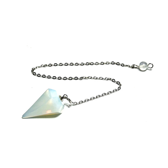 Opalit Pendel Kunststein 2,5 cm + 18 cm Kette mit Perle, Wunsch- und Hoffnungsstein