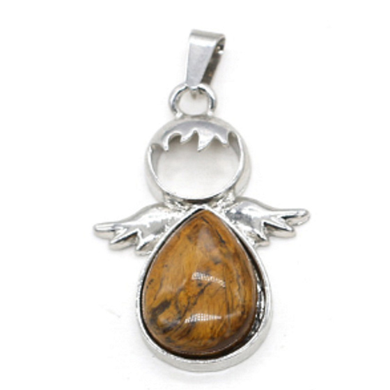 Tigerauge Engel Schutzengel Anhänger Naturstein 3,5 x 2,5 mm, Stein der Sonne und Erde, bringt Glück und Reichtum