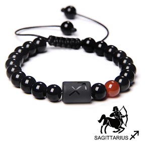 Onyx Schütze Sternzeichen, Natursteinarmband, 8mm Kugel/ verstellbare Größe, Lebenskraftstein