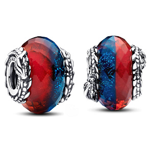 Charme Sterling Silber 925 Game of Thrones Eis und Feuer Drache, doppelte Muranoglasperle auf Armband, Film