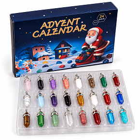 Adventní kalendář s kyvadélky – 24 barevných přívěsků a talismanů