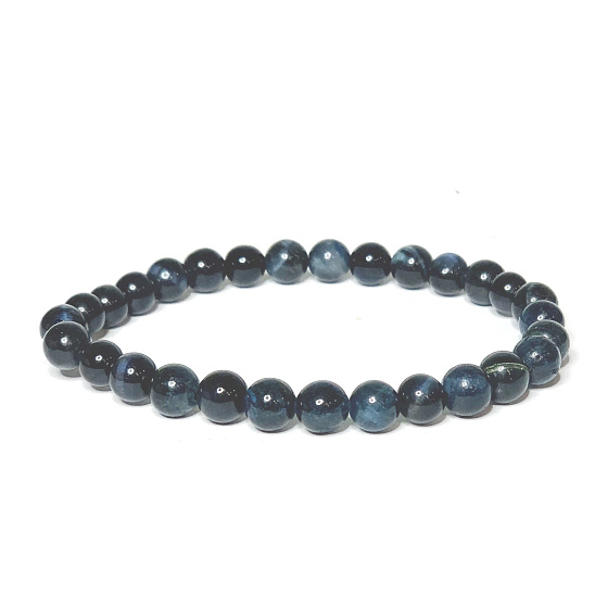 Tigerauge dunkelblau grau Armband elastisch Naturstein, Kugel 6 mm / 16-17 cm, Stein der Sonne und Erde, bringt Glück und Reichtum