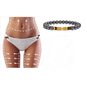 Magnetisches Schlankheitsarmband goldfarben elastischer Naturstein, Kugel 6 mm / 16 - 17 cm