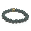 Lava dunkelgrün mit königlichem Mantra Om, Armband elastischer Naturstein, Kugel 8 mm / 16-17 cm, geboren aus den vier Elementen