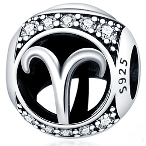 Widder, Sternzeichen, Silber + Zirkonia Armband-Anhänger, Kugel 9 mm 1 Stück