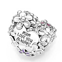 Charme Sterling Silber 925 Herz mit Gänseblümchen für Mama, Perle auf Armband Familie