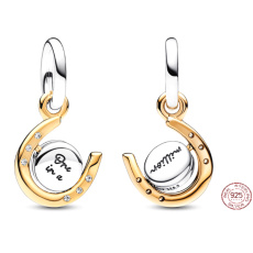 Charms Sterling Silber 925 Hufeisen - drehbare Scheibe, Glücksarmband Anhänger