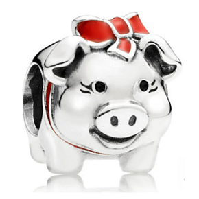 Charms Sterling Silber 925 Ferkel mit Schleife, Perle am Armband Tier