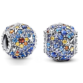 Charm Sterlingsilber 925 Planet Merkur und funkelnde Sterne, Anhänger für Armband Weltraum