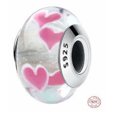 Charme Sterling Silber 925 Murano weiß mit Herzen, Liebe Perle auf Armband