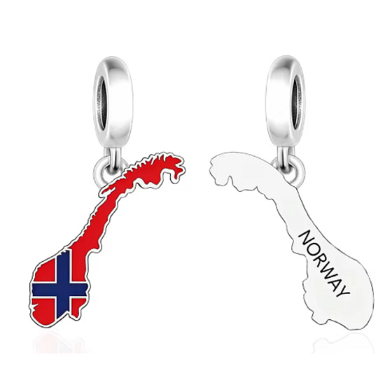 Charm Norwegen Flagge – Karte und Erinnerung an das Land der Fjorde und des Nordlichts | Anhänger für Reise-Armband
