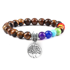 Chakra-Armband Lebensbaum + Tigerauge, elastischer Naturstein, Kugel 8 mm / 16-17 cm, Sonnen- und Erdstein, bringt Glück und Reichtum Chakra-Armband Lebensbaum + Tigerauge, elastischer Naturstein, Kugel 8 mm / 16-17 cm, Sonnen- und Erdstein, bringt Glück und Reichtum