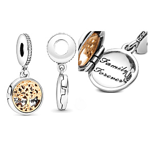 Sterling Silber 925 Family Roots mit Forever Inschrift, Baum des Lebens zu öffnender Familienarmbandanhänger