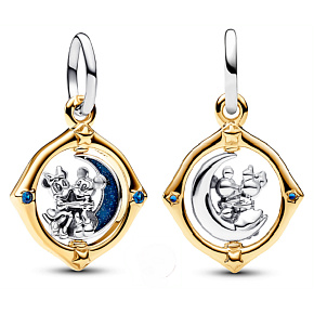 Charms Sterling Silber 925 Disney Mickey Mouse & Minnie Mouse, rotierender Mond, Anhänger Armband