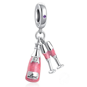 Charms Sterling Silber 925 Sekt + 2 Gläser, Liebesarmband Anhänger