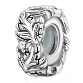 Charme Sterling Silber 925 Blättchen, Perle auf Armband Natur