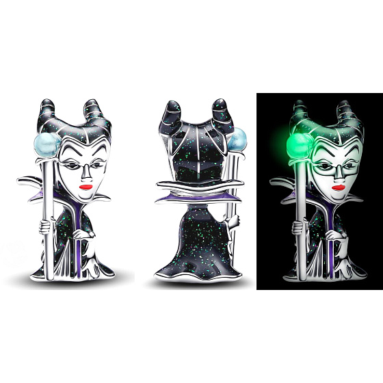Charm Sterlingsilber 925 Disney Dornröschen Maleficent, leuchtende Perle für Märchenarmband