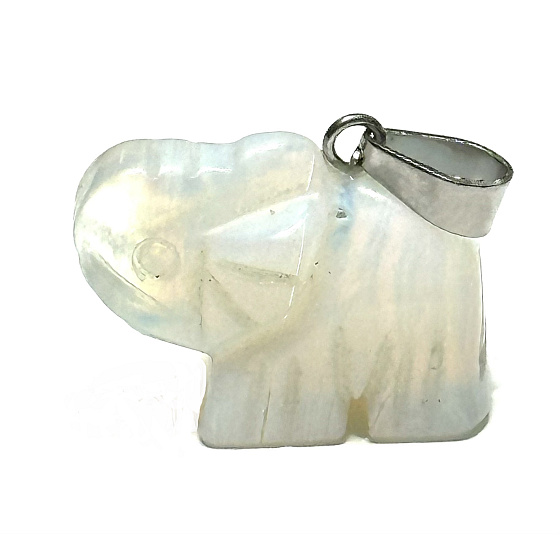 Opalit Elefantenanhänger Naturstein, handgeschliffene Figur 1,8 x 2,5 x 8 mm, Stein der Wünsche und Hoffnung