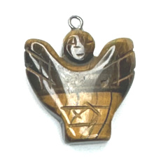 Tiger um Engel, Engelsflügel Anhänger Naturstein handgeschliffen 25 x 21 x 5 mm, Stein der Sonne und Erde, bringt Glück und Reichtum