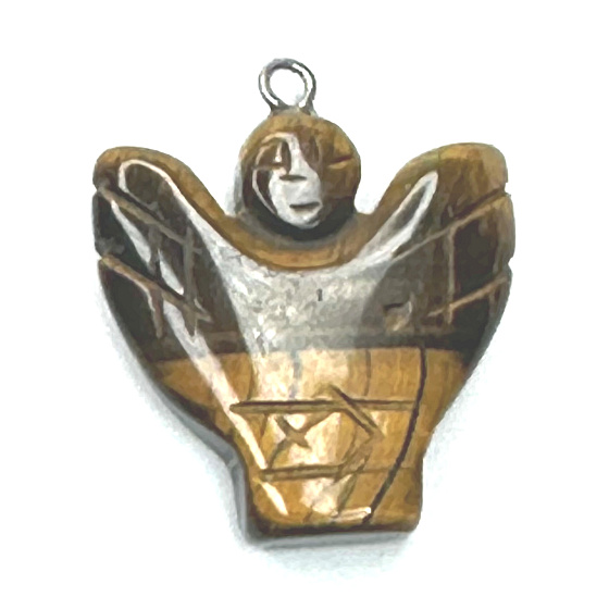 Tiger um Engel, Engelsflügel Anhänger Naturstein handgeschliffen 25 x 21 x 5 mm, Stein der Sonne und Erde, bringt Glück und Reichtum