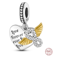 Sterling Silber 925 Love Forever, Herz, Engelsflügel, Unendlichkeit, 3in1 Liebesarmband-Anhänger