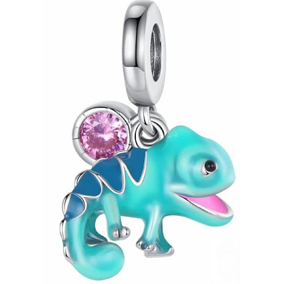Charms Sterling Silber 925 Thermo - Chamäleon, Farbwechsel mit Zirkonia 2in1, Tierarmband Anhänger