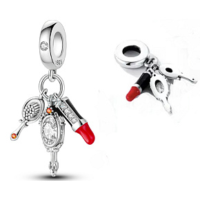 Charm Sterling Silber 925 Chic style - Lippenstift, Kamm, Spiegel 3in1, Armband Anhänger, Interessen Charm Sterling Silber 925 Chic style - Lippenstift, Kamm, Spiegel 3in1, Armband Anhänger, Interessen