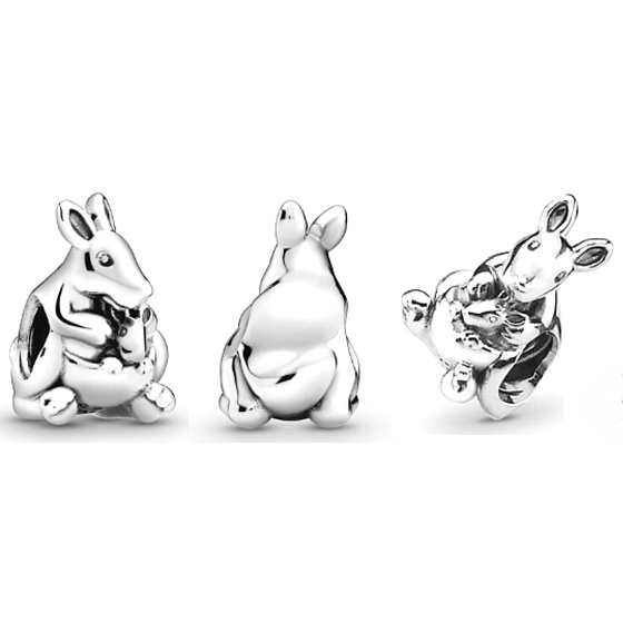 Charms Sterling Silber 925 Australien Känguru und Jungtier, Perle am Tierarmband