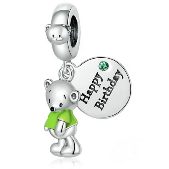 Charm Sterling Silber 925 Happy Birthday Teddybär 2in1, Geburtstag Armband Anhänger