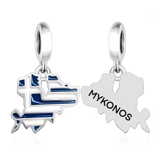 Charm Mykonos-Flagge – Karte und Erinnerung an die Insel der Freiheit | Anhänger für Reisearmband