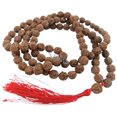 108 Mala Shiva Rudraksha, Meditationsschmuck, natürliche indische Samen, geknotet, elastisch, handgefertigt, Quaste 8 cm, Perle 7-8 mm