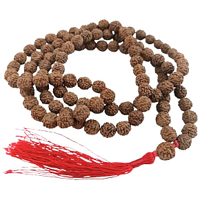 108 Mala Shiva Rudraksha, Meditationsschmuck, natürliche indische Samen, geknotet, elastisch, handgefertigt, Quaste 8 cm, Perle 7-8 mm