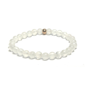 Selenit/Alabaster-Armband elastischer Naturstein, Kugel 6 mm / 16 - 17 cm, Engelsenergie