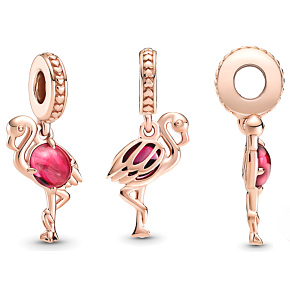 Sterling Silber 925 Rosa Flamingo mit Muranoglas, Tierarmbandanhänger